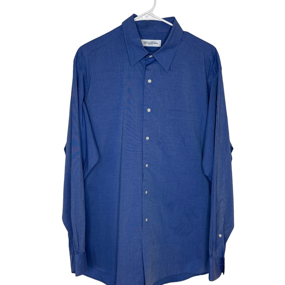 BROOKS BROTHERS Stretch Men’s Preppy Academia Blue Cotton Dress Shirt 16.5 34/35